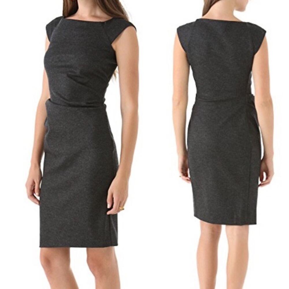 Diane Von Furstenberg Gabi Felted Ruched Wool Blend Charcoal Gray Dress Size 6‎